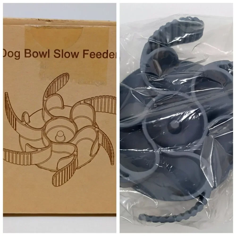 Silicone Slow Feeder Dog Bowl, Soft Silicone Anti-Choking Puzzle (Gray)
